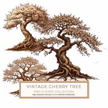 12 Cherry Blossom Tree of Life Clipart PNG - Vintage Style (Digital Download - Commercial Use)