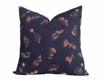 PETUNIA | Heritage Style Navy Floral Pillow Cover, Vintage Style Navy Pillow, Dark Blue Floral Pillow, Heritage Blue, Cottage Floral Pillow