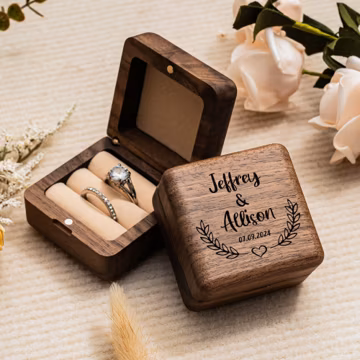 Personalized Wedding Ring Box, Custom Wood Ring Box, Ring Box Holder, Proposal Ring Box, Double Slot Ring Bearer Box, Wood Two Ring Box