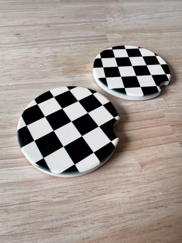 Set of two Checkered Car Coasters {cute car accessories car decor driving, car coaster emo alternative grunge}