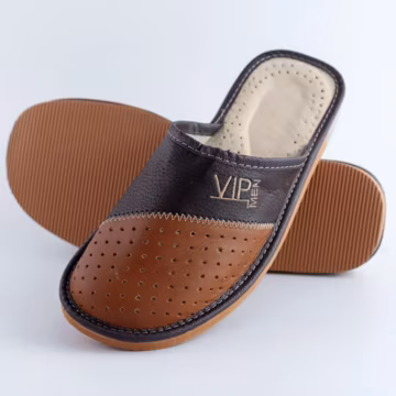 Men’s Leather House Slippers – Naturfeet VIP – Brown or Dark Brown – Soft, Breathable, Handmade
