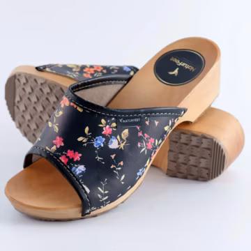 Floral Leather Clogs – Naturfeet Handmade Wooden Sandals