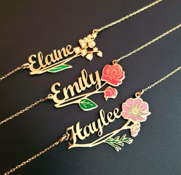 Birth Flower name Necklace Personalized Name Necklace Floral Name Jewelry ,Customized mother gift,Birthday Gifts,Personalized Christmas gift