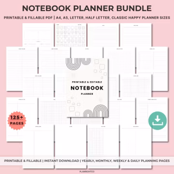 Printable Notebook Paper Bundle | Lined, Grid, Dot Grid, Graph & Ruled Pages | A4 A5 Letter Half Size | Writing Paper, Planner Inserts