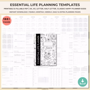 Printable Essential Life Planner Bundle | Undated All In One Home Management Binder | Household Budget Organizer A4 A5 Letter | ADHD Planner