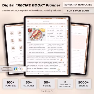 Digital Recipe Book for GoodNotes, Notability, Digital Meal Planner, iPad Recipe Journal, Digital Cookbook, Recipe Book Template, Grocery