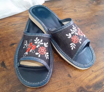 Women's Slippers embroidered jeans flower leather