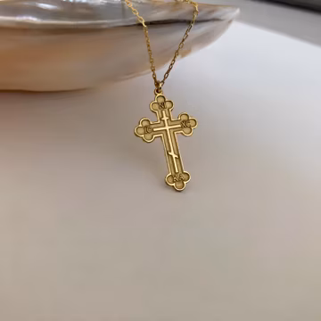 14K Gold Orthodox Cross Necklace: Byzantine IC XC Pendant
