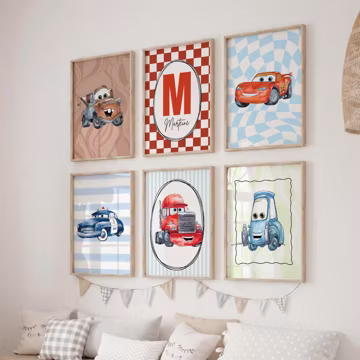 Personalized Cars Nursery Prints, Set of 3 Boys Room Wall Art (Digital Download)