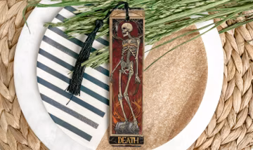 Metal Bookmark, Death Tarot Card, Skeletal Figure, Text DEATH, Unique Gift Idea