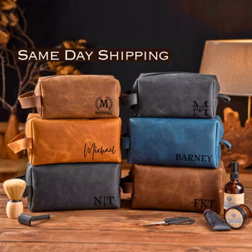 Personalized Men's Leather Toiletry Bag Groomsmen Gifts, Fathers Day Gift for Him Graduation Gifts for him Men Boyfriend, Dad, Husband