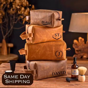 Fathers Day Gift, Men's Leather Toiletry Bag, Personalized Dopp Kit for Him, Groomsman Gift, Men's Leather Accessory, Mens Shave Bag for him