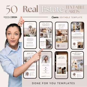 Real Estate Textable Cards Bundle | Canva Design for Realtors | Marketing Cards for Property Listings & Client Outreach