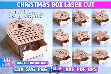 Christmas Box Laser Cut | Xmas Box Laser files | Christmas Decorative Wooden Gift box | Christmas Shape laser cut | Gift case SVG file