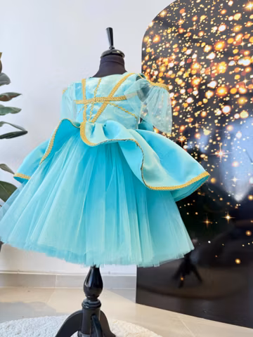 Princess Jasmine Costume, Aquamarine Tutu Dress with Gold Details