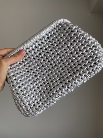 Handmade Crochet Clutch Bag: Metallic Yarn Knit Evening Bag