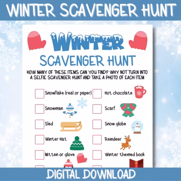 Winter Scavenger Hunt Game, Party, Family Activities, Classroom, Wintertime, Instant Download