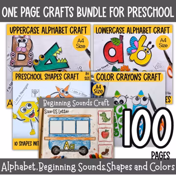 Kindergarten Crafts Bundle Pre K Cut and Paste activities One page crafts,Preschool Homeschool curriculum