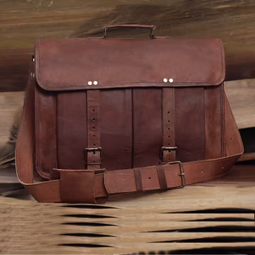 Handmade Goat Leather Messenger Bag: 18-inch Laptop Satchel