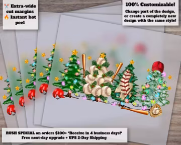 Festive Baseball Christmas Tree Design | Merry Christmas Heat Transfer | Ready to Press DTF | Holiday Baseball Decor