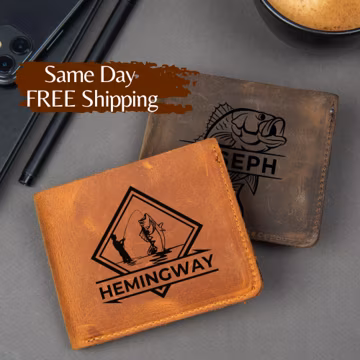 Fishing Wallet for Dad, Gift for Fishermen, Fishing Gift for Husband, Engraved Letter Wallet, Anniversary Gift for Him, Gift for Him, Father