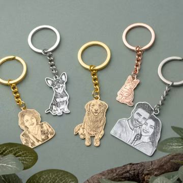 Custom Pet Photo Keychain, Dog Picture Keychains, Personalized Engraved Pet Portrait Keychain, Keyring for Pet Loss, Dog Loss Memorial Gift