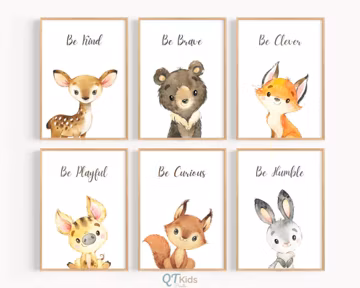 Woodland Nursery Prints, Animal Prints for Nursery, Woodland Nursery Decor, Gender Neutral, Kids Room Wall Art, Baby Animal DIGITAL DOWNLOAD