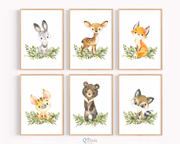 Woodland Animal Prints, Woodland nursery decor, Neutral Nursery Art, Kids Room Wall Art, Bear Deer Fox, Playroom Posters, DIGITAL DOWNLOAD