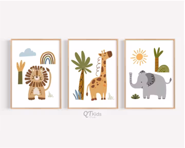 Safari Nursery Print Set of 3, Safari Animal Printable Wall Art, Kids Playroom Decor, Boho Nursery Jungle Animal Prints, DIGITAL DOWNLOAD