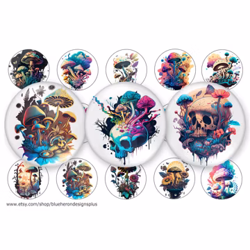 Hippie Mushroom 1" Bottle Cap Images - (Digital Download, JPEG Sheet 4x6)