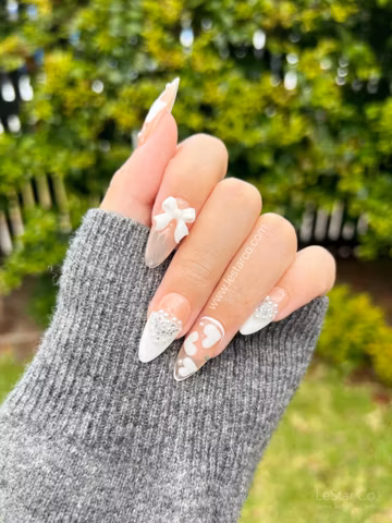 Timed Offer 4 For 3) Handmade Press On Valentine Heart Gel Acrylic Nails