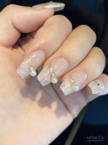 Timed Offer 4 For 3) Handmade Press On Pearl Royal Lustrous Gel Acrylic Nails