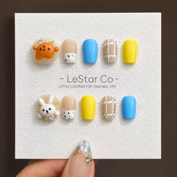 Timed Offer 4 For 3) Handmade Press On Playful Friends Gel Acrylic Nails