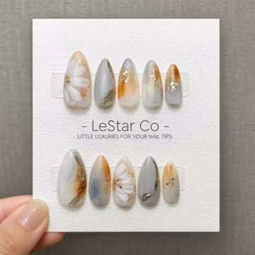 Timed Offer 4 For 3) Handmade Press On Smoky Floral Gel Acrylic Nails