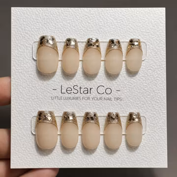 Timed Offer 4 For 3) Handmade Press On Golden Face Gel Acrylic Nails