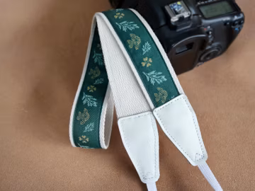 Green Camera Strap Leather Camera Strap White Leather Ends Camera Accessories Photographer Gift for Men Gift For Women