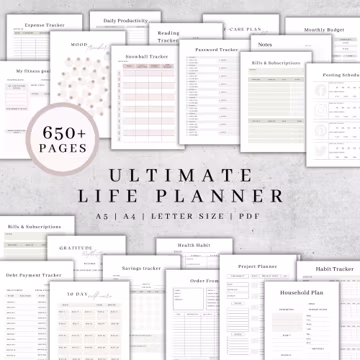 Ultimate Life Planner Printable Organizer, ADHD Welness Tracker 2026 (PDF), Budget Binder