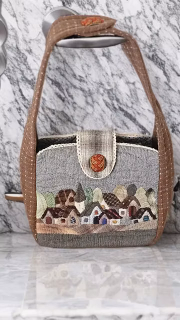 Japanese Patchwork Quilted Bag: Handmade Cottage Landscape Tote