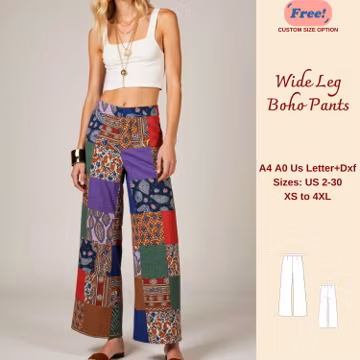 Wide Leg Boho Pants Sewing Pattern, Patchwork Pants, Quilted Pants, Boho Pants, Wide Leg Pants, Festival Pants, Easy Pants Pattern, XS-4XL