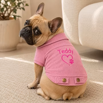 Personalized Corduroy Dog Shirt, Custom Name Embroidered Pet Jacket, Short Sleeve Puppy Clothes, French Bulldog Outfit, Dog Lover Gift