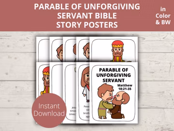 Parable of Unforgiving Servant, Bible Crafts for Kids, Church Bulletin Board, Sunday School Posters, Bible Story Lessons, Morning Basket