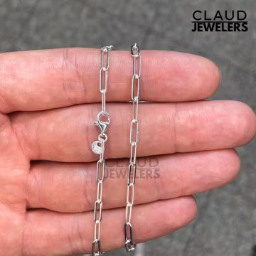 Solid 925 Sterling Silver 3MM Paper Clip Link Chain Necklace 925 Silver Chain