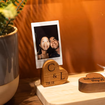 Personalized Wooden Heart Photo Holder: Valentine's Polaroid Display