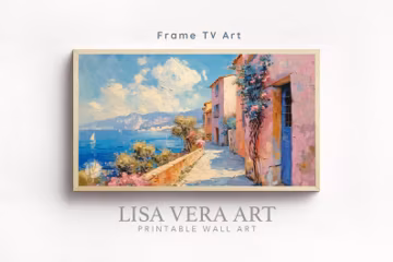 Frame TV Art, Vintage European Coastal Digital Oil Painting, Europe Impressionist Coast Landscape TV Frame Instant Download Screensaver