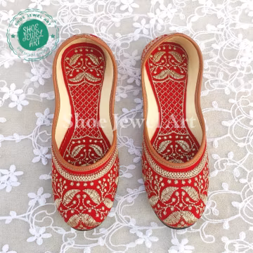 Red Bridal Juttis: Silver Embroidered Indian Wedding Shoes, Punjabi Jutti
