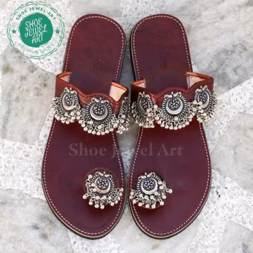 Handcrafted Red Leather Sandals: Silver Toe Ring Ethnic Flats