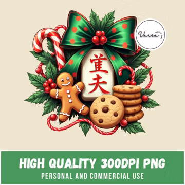 Christmas Mahjong Clipart, Festive Holiday Mahjong Tile Illustration, Christmas Arrangement with Mahjong tile, PNG, Sublimation Design