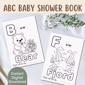 Alphabet Coloring Baby Shower Activity Nordic ABC Coloring Pages Activity Game Baby's First Alphabet Book Guest Book Keepsake