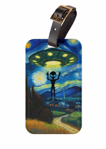 Alien Luggage Tag, UFO Travel Tag, Night Sky Travel Bag Accessory, Extraterrestrial Suitcase Tag, Space Theme Bag, Alien Gift, Luggage Label