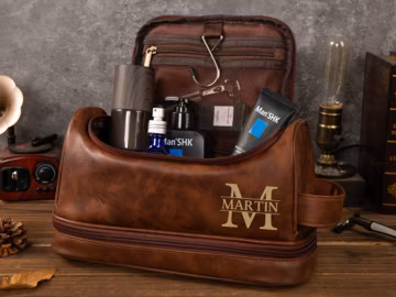 Personalized Men's Leather Toiletry Bag, Dopp Kit, Groomsmen Gifts, Anniversary Gift for Him, Travel Toiletry Accessory